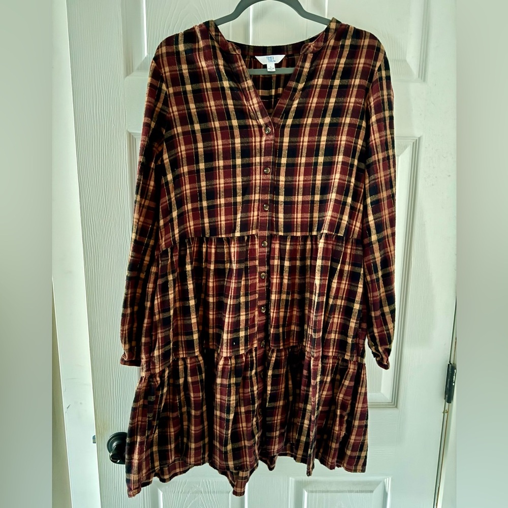 Time and Tru Burgundy and Tan Plaid Dress